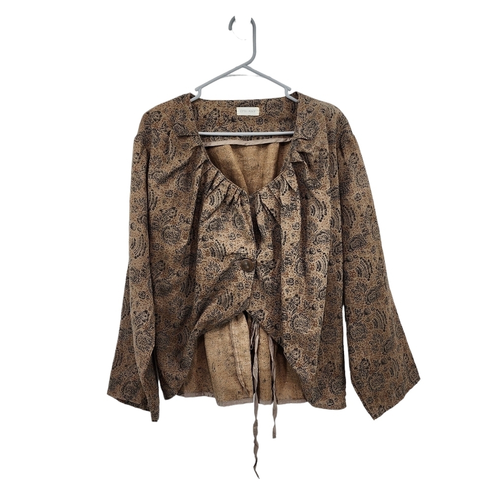 Krista Larson Women's 100% Linen Printed Cloud Burst Single Button Jacket - OS